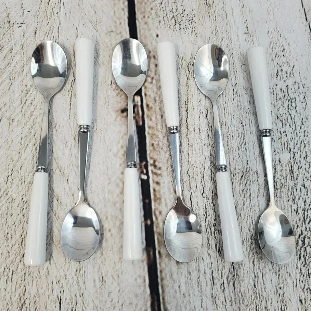 White 4 Piece Cheese Knife Set and White 6 Piece Appetizer Spoon Set - Picture 3 of 7